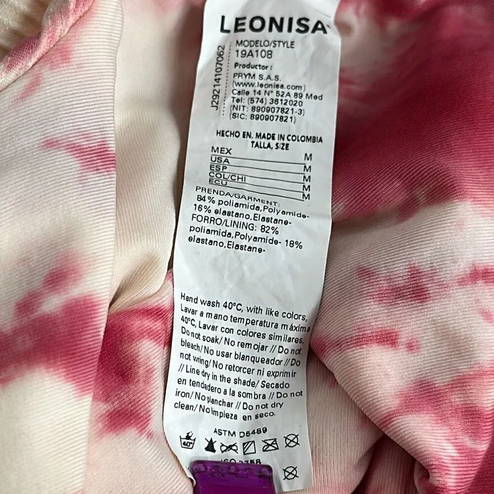Leonisa Red White Crinkle Tie Dye Scoop Neck Lined One Piece Swimsuit Medium